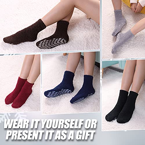 6 Pairs Non Slip Fuzzy Socks for Womens with Grips Anti Slip Soft Fluffy Cozy Winter Warm Slipper Socks (6 Pairs Solid Color Fuzzy Socks)