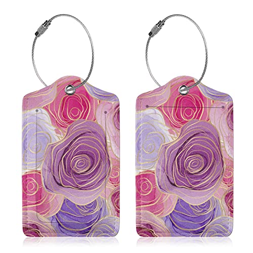 Pink and Purple Rose Flowers Leather Suitcase Luggage Tags, 2 Pack