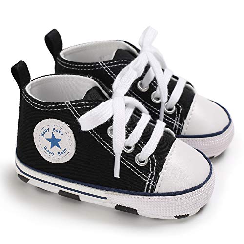 Baby or Toddler Girls or Boys Canvas Sneakers, Soft Sole, High Top First Walkers Shoes, 22 colors  (Navy Blue)