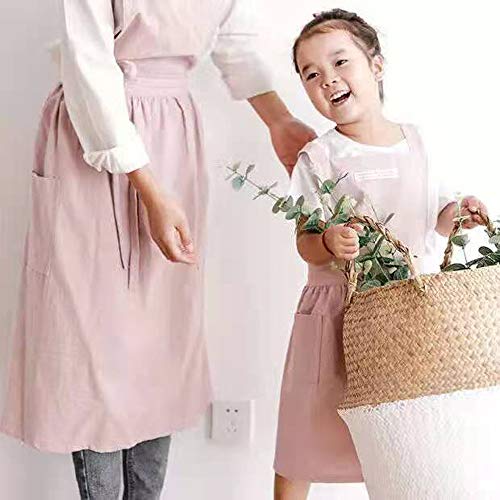 Womens Aprons Cotton and linen Cross Back Kitchen Cooking Aprons for Women with Pockets Cute for Baking Painting Gardening Cleaning（Pink）