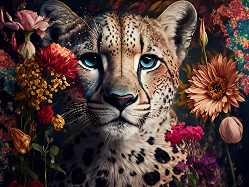 TISHIRON Diamond Painting Kits for Adults Animals 5D DIY Diamond Art Paint with Round Diamonds Kids Leopard Tiger Diamond Painting Full Drill Picture Art for Home Wall Decor 12