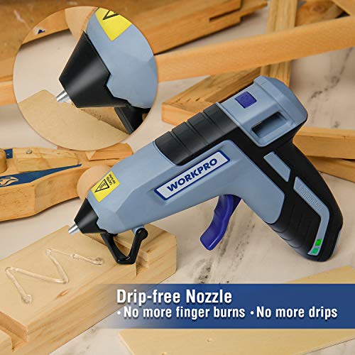 WORKPRO Cordless Hot Glue Gun, Fast Preheating Glue Gun Kit with 20 Pcs Premium Mini Glue Gun Sticks, Smart-Power-off Hot Melt Glue Gun Built-in 2600 mAh Lithium-ion (Upgraded Version)