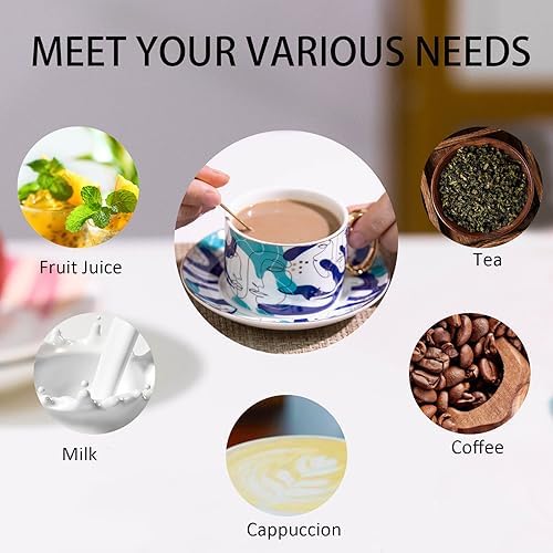 ICHAG Cups and Saucers Set of 6, Coffee Mugs, Tea Cups Set with Bowknot, Tea Set, 18-piece, Cup with 8.4oz, Golden Spoon, For Tea Party, Christmas Gifts, Gifts for Home Office
