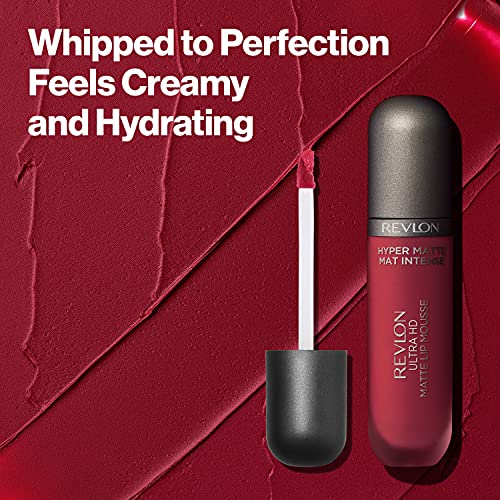REVLON Ultra HD Lip Mousse Hyper Matte, Longwearing Creamy Liquid Lipstick in Red / Coral, Sub-Saharan (855), 0.2 oz