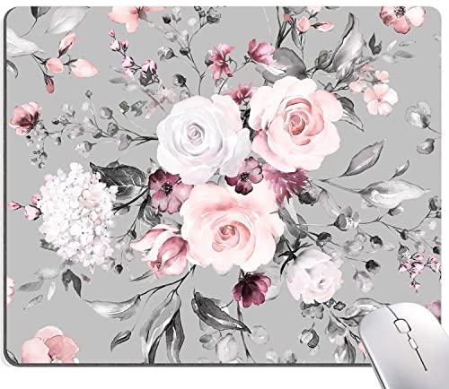 Mouse Pad, Vintage Pink and Gray Roses, Non-Slip for Office, Work or Gaming