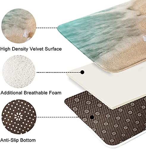 Britimes Beach Starfish Sea Shell Ocean Bathroom Rug Mat Set of 2,Washable Cover Floor Rug Carpets Floor Bath Mat Bathroom Decorations 16x24 and 20x32 Inches