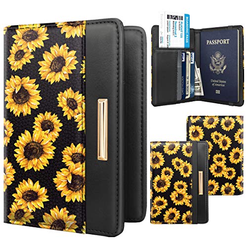 Passport Holder Cover,Traveling Passport Case Cute Passport Wallet for Women,Sunflower