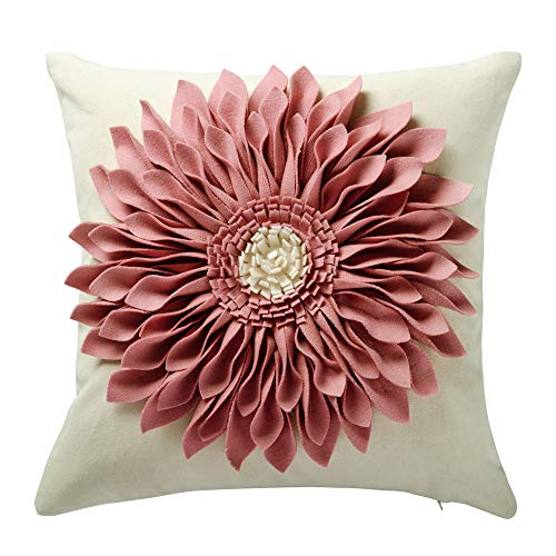 OiseauVoler 3D Sunflower Handmade Throw Pillow Covers Decorative Cushion Cases Pillowcases Home Couch Farmhouse Living Room Decor 18x18 Inch Pink
