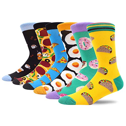 MAKABO Women's Combed Cotton Colorful Socks Fun Taco Pizza Donuts Pattern Novelty Casual Crew Socks Gift 6 Pack