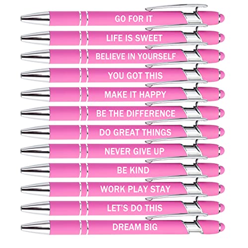 PASISIBICK 12 Pieces Pink Inspirational Motivational Quotes Snarky Screen Touch Stylus Ballpoint Pens, Office Encouraging Scriptures, Black Ink (Pink,Motivational)