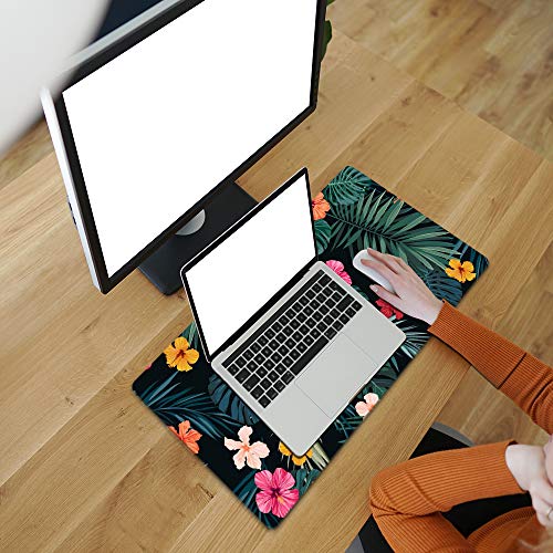 Mouse Pad or Desk Protector Mat, Extended Size, Waterproof - Palm Leaves & Flowers