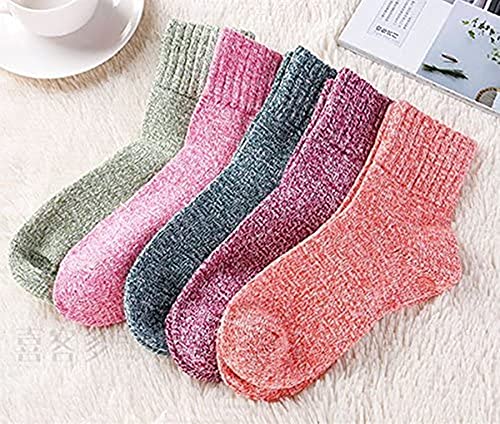 Loritta 5 Pairs Womens Vintage Style Winter Warm Thick Knit Wool Cozy Crew Socks,Free size,Multicolor