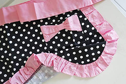 Waist Apron Cute Vintage 50’s Cooking Kitchen Retro Lovely Ruffle Apron with Pockets for Women Girls (Pink)
