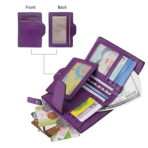 AINIMOER Women's RFID Blocking Leather Small Compact Bi-fold Zipper Pocket Wallet Card Case Purse (Lichee Purple)