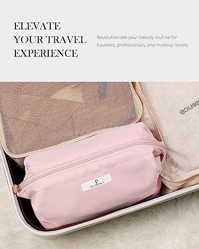 Pocmimut Makeup Bag,Cosmetic Bag for Women Travel Makeup Bag for Girls Large Double Layers Make Up Brush Bags Toiletry Bag for Women(Baby Pink)