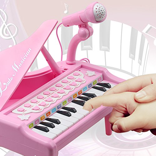 Amy&Benton Toddler Piano Toy Keyboard Pink for Girls Birthday Gift 1 2 3 4 Years Old Kids 24 Keys Multifunctional Toy Piano