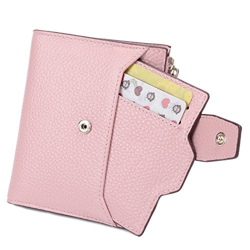 AINIMOER Women's RFID Blocking Leather Small Compact Bi-fold Zipper Pocket Wallet Card Case Purse (Lichee Pink)