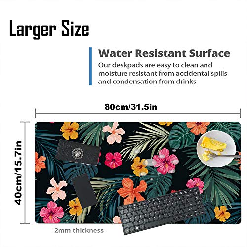 Mouse Pad or Desk Protector Mat, Extended Size, Waterproof - Palm Leaves & Flowers