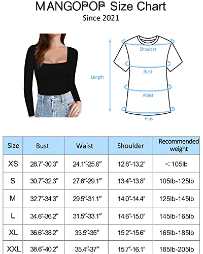 MANGOPOP Womens Short Sleeve/Long Sleeve Square Neck T Shirts Tops Tees (B Long Sleeve White, Medium)