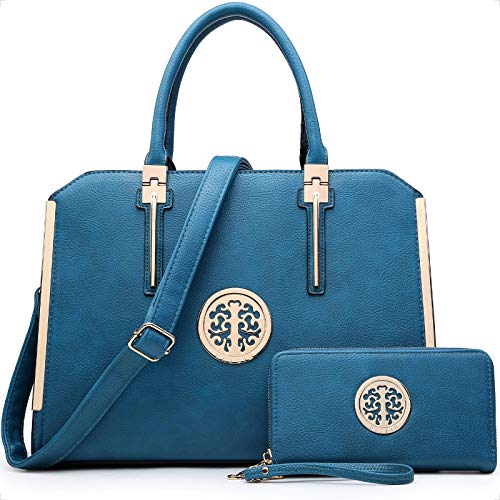 Large Satchel Handbag Work Tote Bag w/Matching Wallet & Gold Accents  (8 colors)