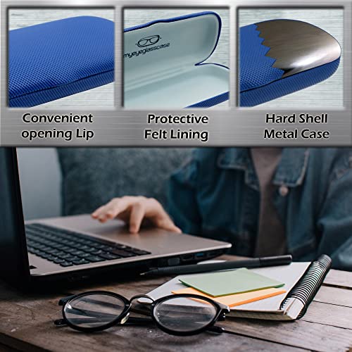 MyEyeglassCase Hard eye glass case | Slim glasses case hard shell with Microfiber Pouch and Cloth | Reading Hard Glasses case | Small & Protective (S5 Rough Blue)