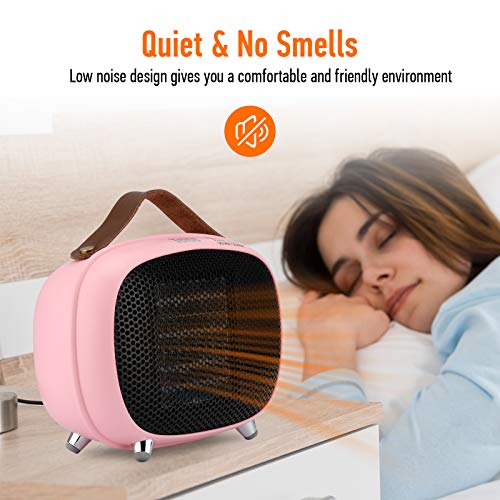 Space Heater, Teioe Small Space Heater for Bedroom, Mini Electric Space Heater with Tip-Over & Overheat Protection, Portable PTC Ceramic Space Heater for Office, Desk, Indoor Use (PINK)