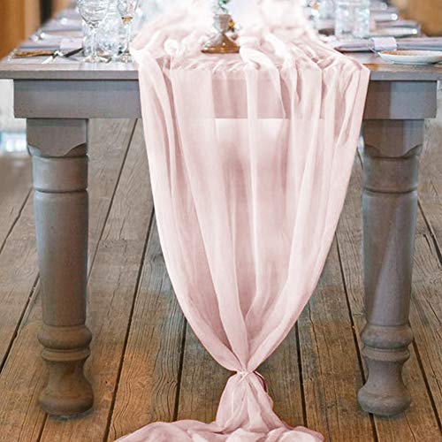 Socomi 10ft Blushing Pink Chiffon Table Runner 29x120 Inches Romantic Wedding Runner Sheer Bridal Party Decorations