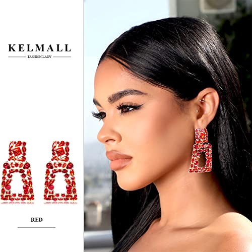Rhinestone Rectangle Dangle Earrings for Women Sparkly Crystal Geometric Drop Statement Earrings KELMALL COLLECTION