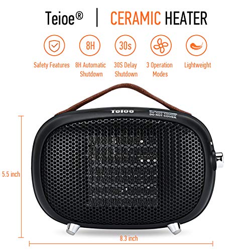 Space Heater, Teioe Mini Electric Space Heater 800W/400W, Small PTC Ceramic Heater with Tip-Over and Overheat Protection, 3 Operating Modes, Space Heaters for Office, Bedroom and Under Desk (BLACK)