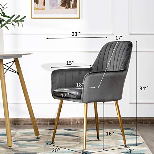 Giantex Set of 2 Velvet Dining Chairs, Accent Upholstered Arm Chair w/Steel Legs, Thick Sponge Seat, Non-Slipping Pad, Modern Leisure Chair for Dining Room, Living Room, Bedroom, Dark Grey
