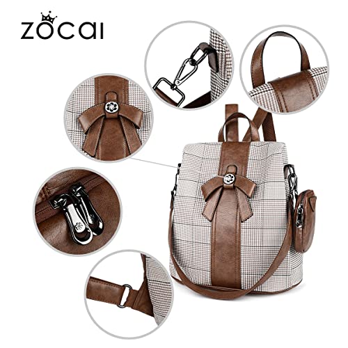 ZOCAI Backpack Purse for Women Fashion Backpack Purses PU Leather Daypacks Anti-Theft Shoulder Bag Satchel Purse(Brown)