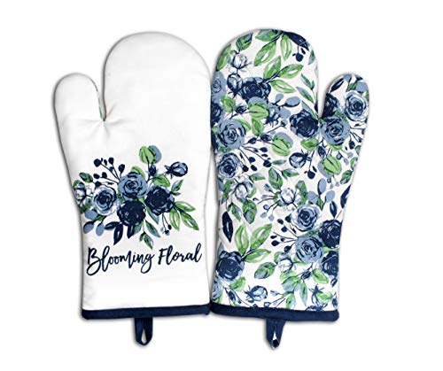 Amour Infini Oven Mitts | Blooming Floral | Set of 2 | 7 x 13 Inches |100% Natural Cotton | Durable Heat Resistant for Kitchen and Machine Washable | Eco - Friendly & Safe