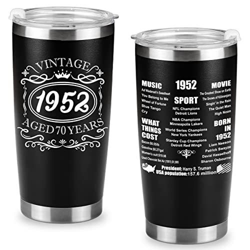 Henghere Happy 70th Birthday Gifts for Men women, 70 Years Old Gifts, Seventy Birthday Present, Funny Birthday Tumbler Cup Gifts（Black）