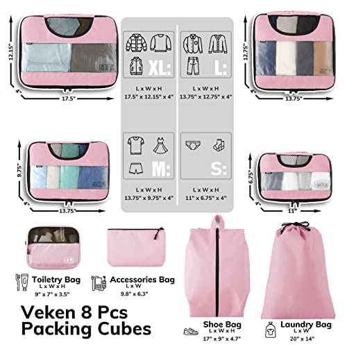 8 Set Packing Cubes for Suitcases and Carry On, Organizers for Travel Essentials  (20 colors)