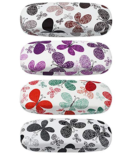 JAVOedge [4 PACK], Butterfly Pattern Medium Size Hard Eyeglass Storage Case Fits Most Glasses With Micro Cloth