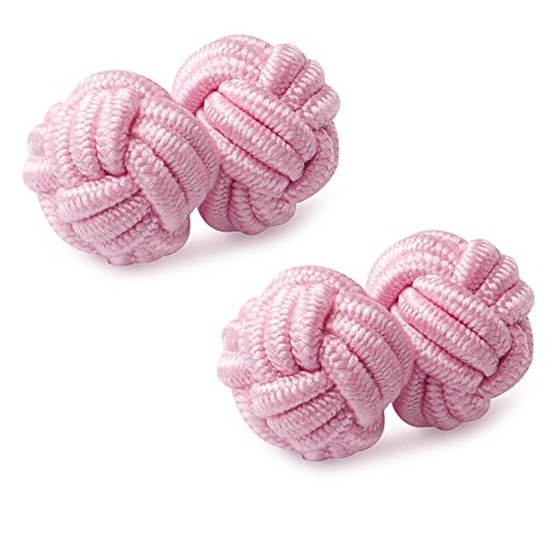 HONEY BEAR Silk Knot Cufflinks Fabric for Mens Shirt for Business Wedding Gift Pink