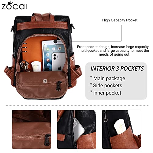 Backpack Purse for Women Fashion Backpack Purses PU Leather Daypacks Anti-Theft Shoulder Bag Satchel Purse(Black/Brown)