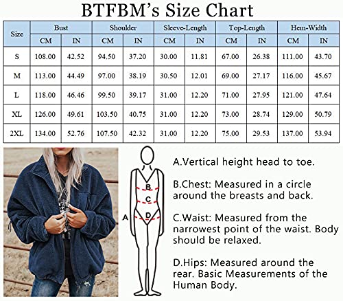 BTFBM Women Long Sleeve Full Zip Jackets Casual Solid Color Loose Fleece Short Teddy Coats Jacket Outerwear With Pockets(Solid Dark Blue, Medium)