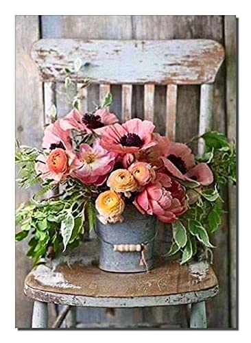 Garden Flowers in a Pail 5D Round Gem Diamond Painting Kit for Home Decoration