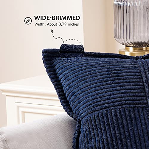 Topfinel Pack of 2 Decorative Broadside Throw Pillow Cover with Splicing, Striped Corduroy Square Cushion Pillowcase for Sofa Couch Bed Chair (18x18 Inch/Navy)