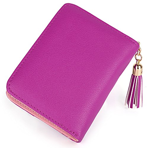 UTO Wallet for Girls PU Leather Card Holder Organizer Women Small Cute Coin Purse Rose Red