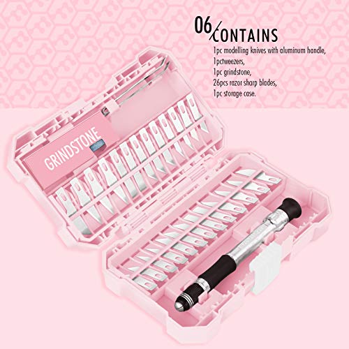 FANTASTICAR Pink Craft Knife Precision Cutter Hobby Knife Blades Set ( 29pcs) for Art Work, Scrapbooking, Stencil, Architecture Modeling, Wood Leather Working