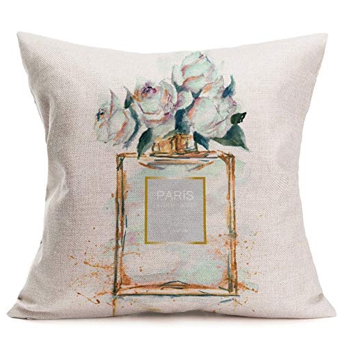 Set of 4 Flowered Perfume Bottles Decorative Throw Pillow Covers, Indoor/Outdoor, 18 x 18 inches