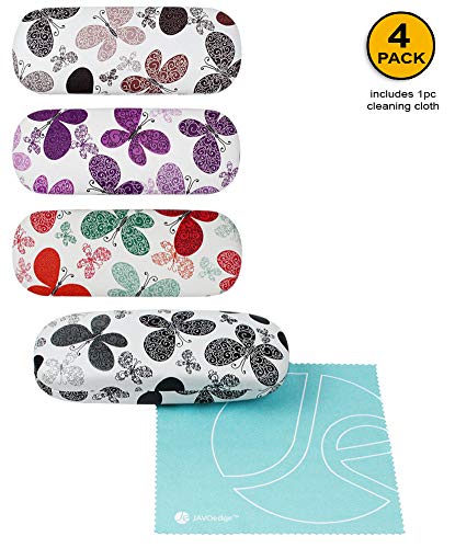 JAVOedge [4 PACK], Butterfly Pattern Medium Size Hard Eyeglass Storage Case Fits Most Glasses With Micro Cloth