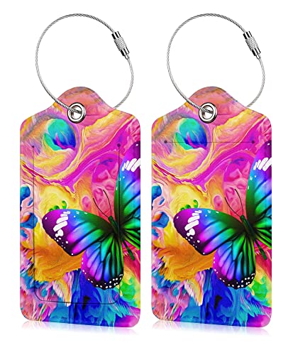 Bright Butterfly Leather Luggage Suitcase Travel Bag Tags, Set of 2