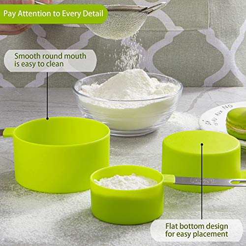 Measuring Cups and Spoons Set of Huygens Kitchen Gadgets 8 Pieces, Stackable Stainless Steel Handle Measuring Cups for Measuring Dry and Liquid Ingredient (Green)