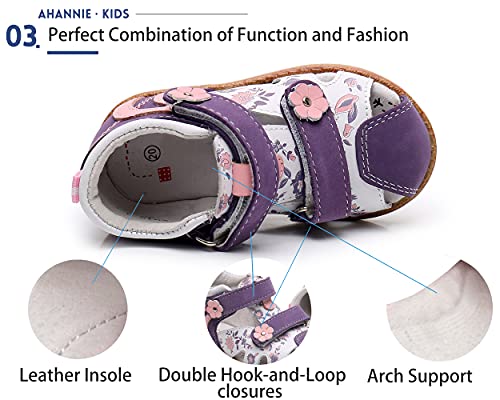 Ahannie Infant Boys Girls Genuine Leather Sandals with Arch Support,Unisex Baby Closed Toe Summer First Walkers Shoes(Infant/Toddler)（2019-4-Purple）