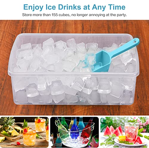 ARTLEO Ice Cube Tray with Lid and Storage Bin for Freezer, Easy-Release 55 Mini Nugget Ice Tray with Spill-Resistant Cover, Container, Scoop, Flexible Durable Plastic Ice Mold & Bucket, BPA Free