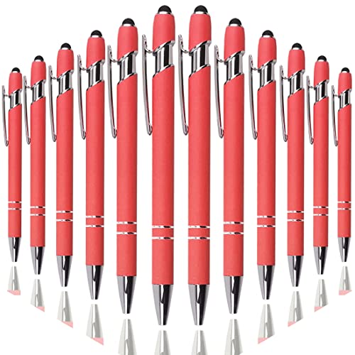 Oddmoal Ballpoint Pen with Stylus Tip, Soft Touch Click Metal Pen, 1.0mm Medium Point, Black Ink, 12 Count(Peach)