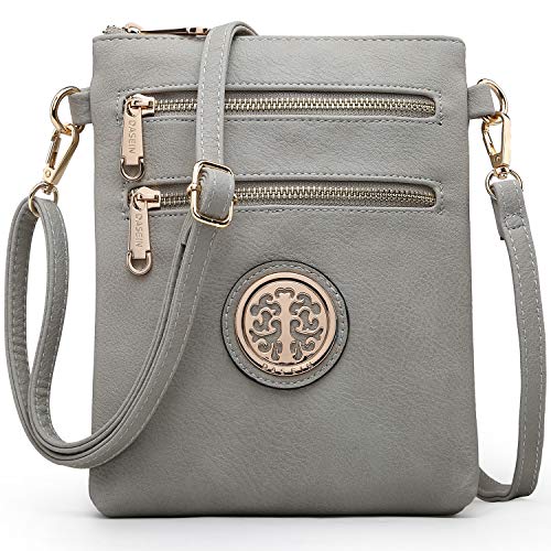 Dasein Women Small Crossbody Bag Lightweight Shoulder Purses Multi Zipper Pockets Phone Purse Handbag (grey)